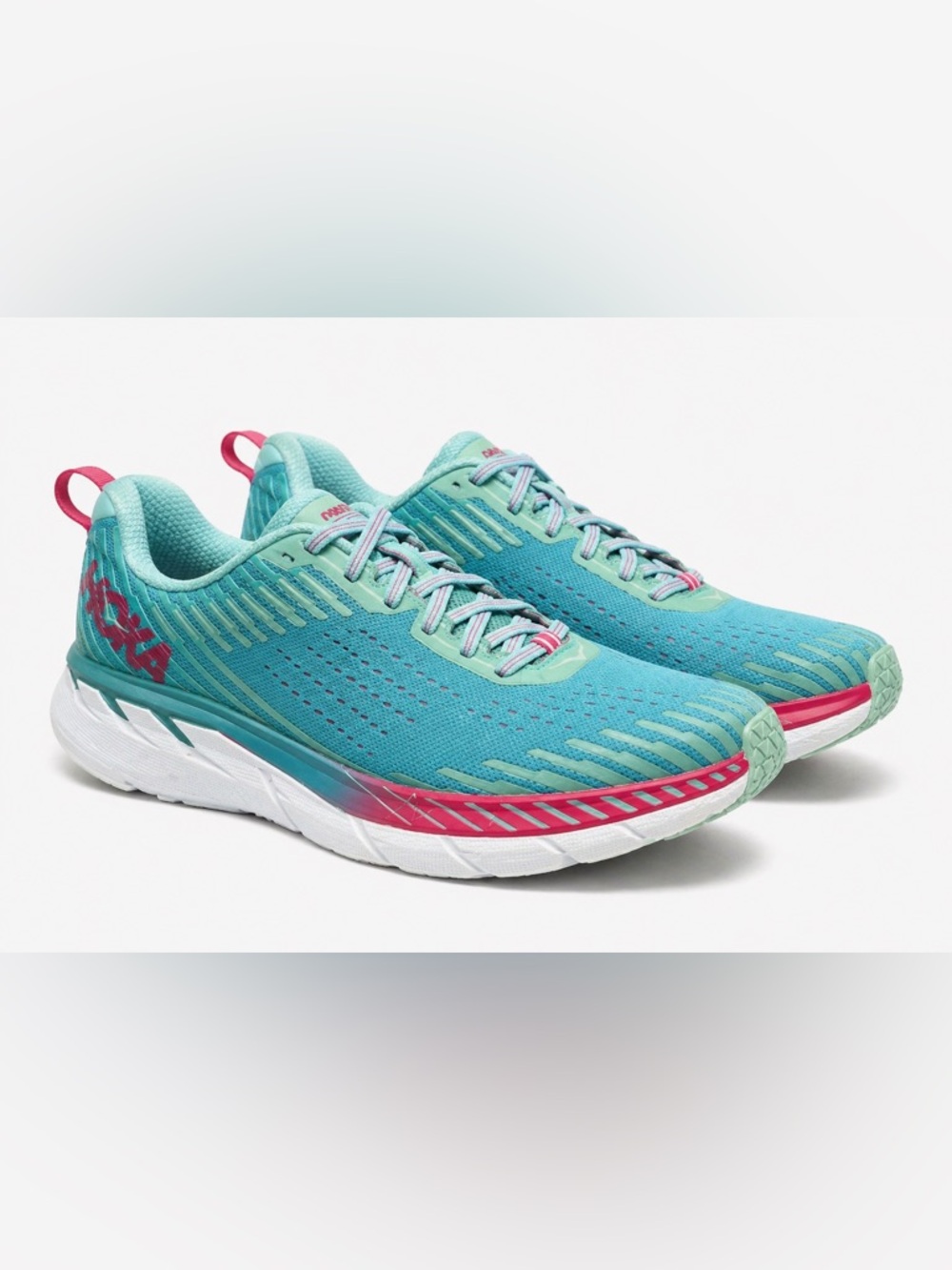 Hoka One One Clifton 5 Running Shoes Aqua/Pink - Size 9.5